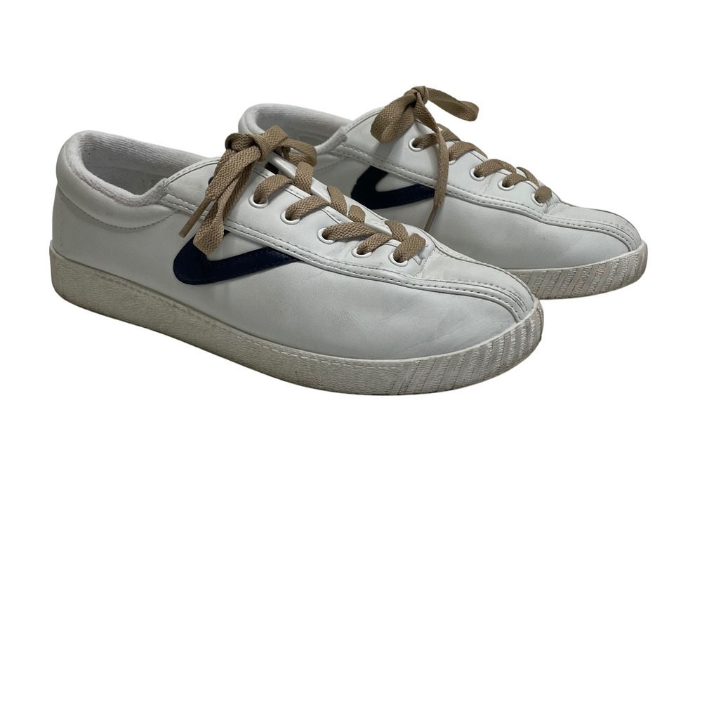 Tretorn Nylite Icon Leather Mens 9 White Navy Blue Low Top Sneakers Preppy